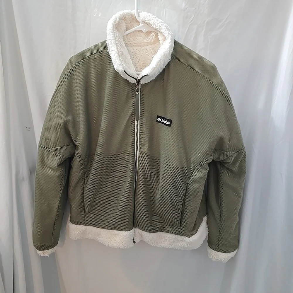 Columbia Bundle Up Reversible Jacket Fleece Mesh‎ Ivory Green Women's Size L